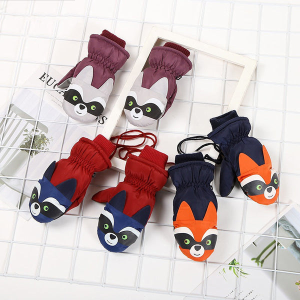 Kinder-Schneehandschuhe Snowshred, wasserdicht, mit niedlichem Waschbär-Motiv