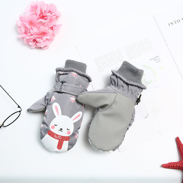 Wasserdichte Schneehandschuhe von Snowshred für Kinder mit niedlichem Hasenmuster