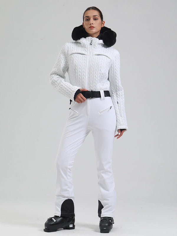 Gsou Snow Mountain Chic Damen-Skianzug mit Kunstpelzbesatz und ausgestelltem Bein