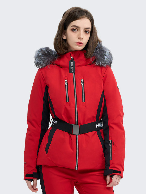 SnowCharm Damen-Daunen-Skijacke mit abnehmbarem Fellfutter, isoliert und schmal geschnitten