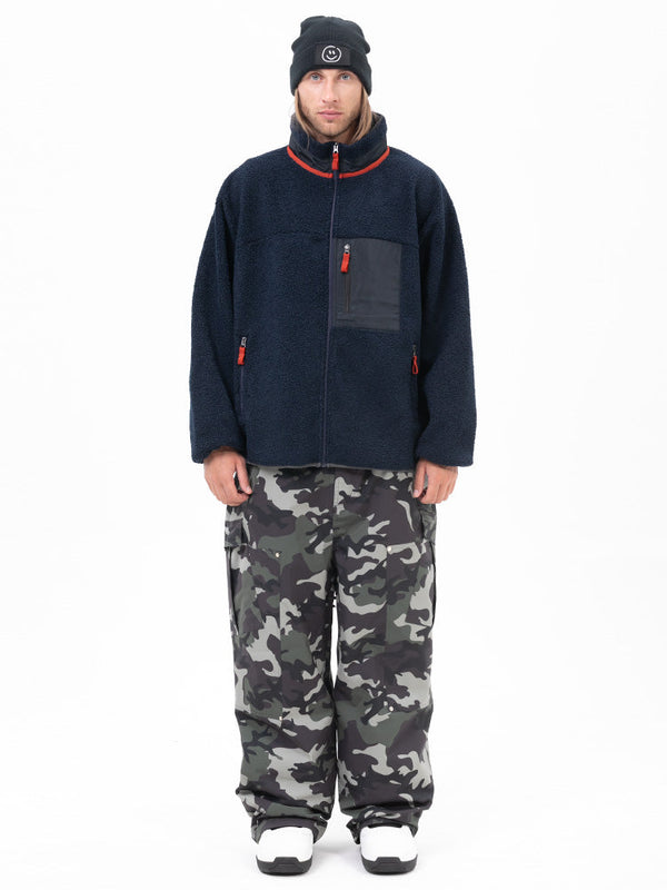 Herren-Fleecehose mit durchgehendem Reißverschluss und doppelten Knieverstärkungen, Freestyle-Baggy-Schneehose aus Kunst-Sherpa-Fleece