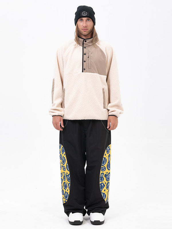 Men's Mountain-Ready Faux Sherpa Fleece Pullover & Swaggy Reflective Cargo Snow Pants