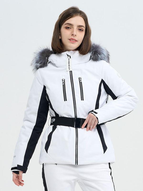 SnowCharm Damen-Daunen-Skijacke mit abnehmbarem Fellfutter, isoliert und schmal geschnitten