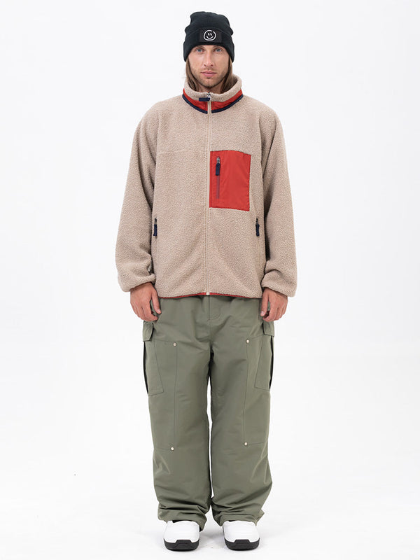 Men's Faux Sherpa Full-Zip Fleece & Double Knee Freestyle Baggy Snow Pants