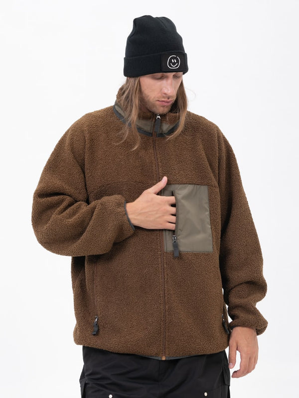 Herren-Fleecejacke aus Kunst-Sherpa-Fleece mit durchgehendem Reißverschluss für abenteuerliche Bergtouren