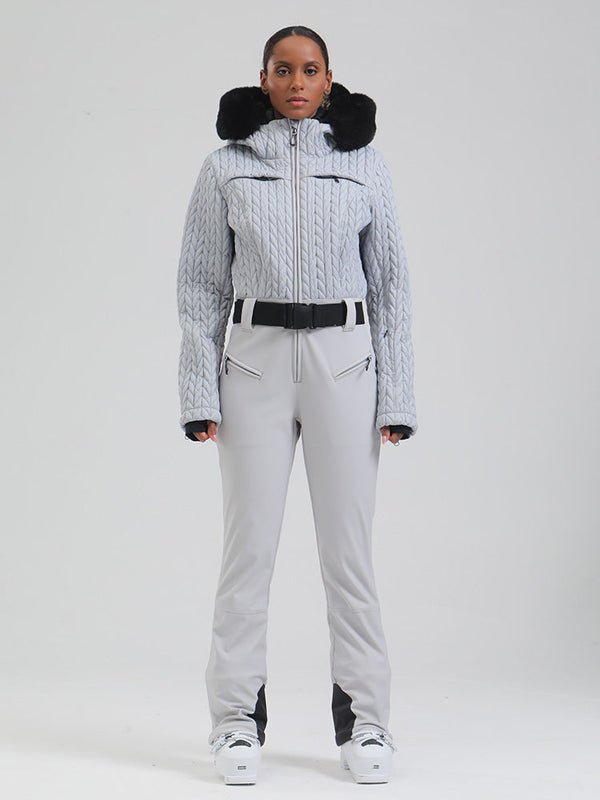 Gsou Damen-Skioverall „Snow Mountain Chic“ mit Kunstpelzbesatz und ausgestelltem Bein