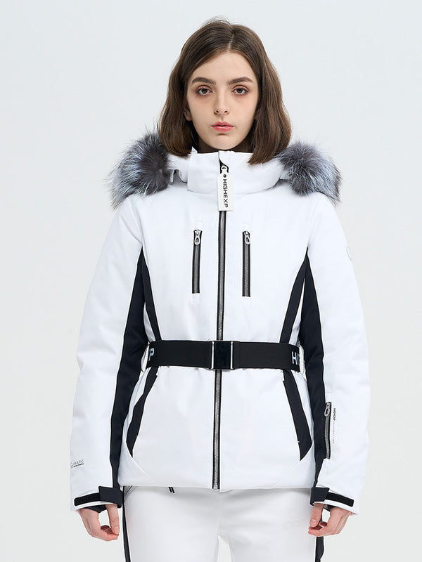 SnowCharm Damen-Daunen-Skijacke mit abnehmbarem Fellfutter, isoliert und schmal geschnitten