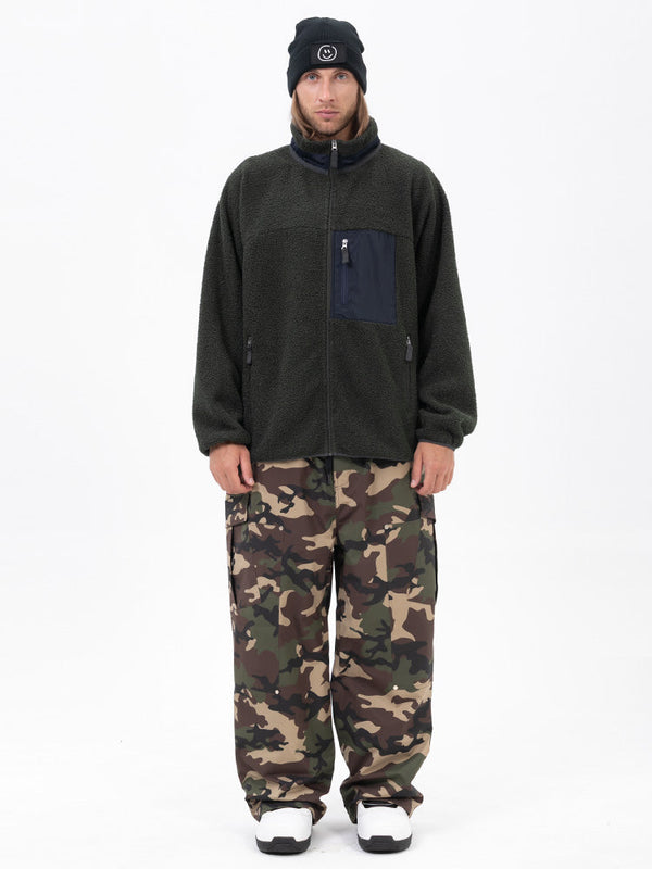 Herren-Fleecehose mit durchgehendem Reißverschluss und doppelten Knieverstärkungen, Freestyle-Baggy-Schneehose aus Kunst-Sherpa-Fleece