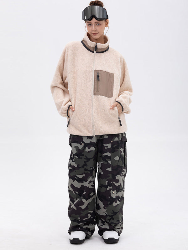 Women's Faux Sherpa Full-Zip Fleece & Double Knee Freestyle Baggy Snow Pants