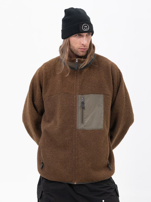Herren-Fleecejacke aus Kunst-Sherpa-Fleece mit durchgehendem Reißverschluss für abenteuerliche Bergtouren