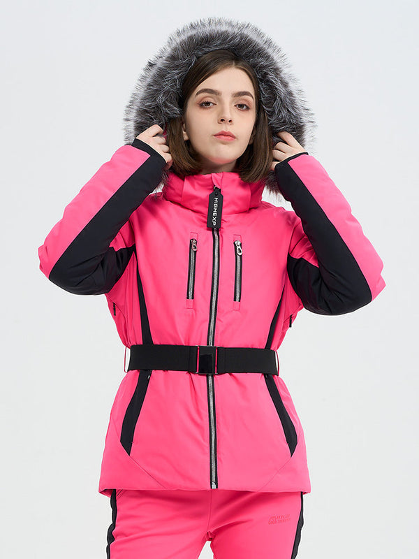 SnowCharm Damen-Daunen-Skijacke mit abnehmbarem Fellfutter, isoliert und schmal geschnitten