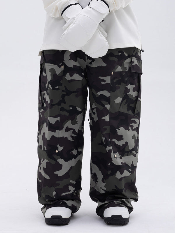 Damen-Skihose mit doppeltem Knie, Leopardenmuster, weit geschnitten, für Mountain Freestyle, Baggy-Stil