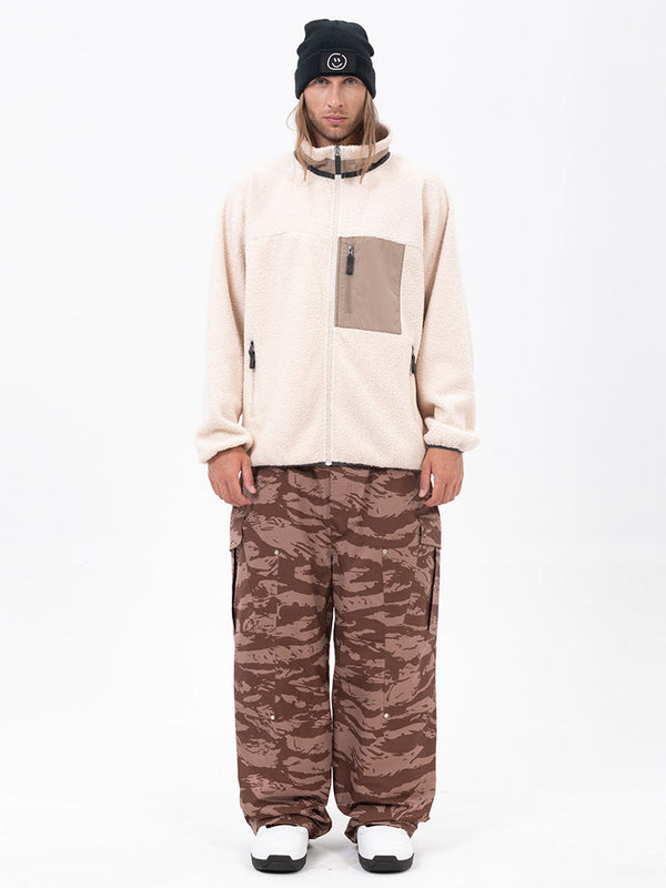 Herren-Fleecehose mit durchgehendem Reißverschluss und doppelten Knieverstärkungen, Freestyle-Baggy-Schneehose aus Kunst-Sherpa-Fleece