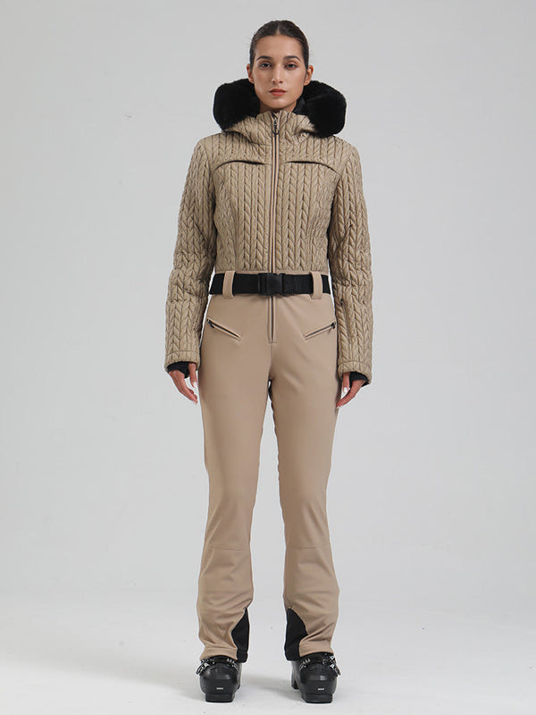 Gsou Snow Mountain Chic Damen-Skianzug mit Kunstpelzbesatz und ausgestelltem Bein