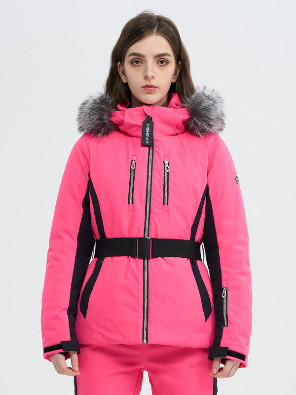SnowCharm Damen-Daunen-Skijacke mit abnehmbarem Fellfutter, isoliert und schmal geschnitten