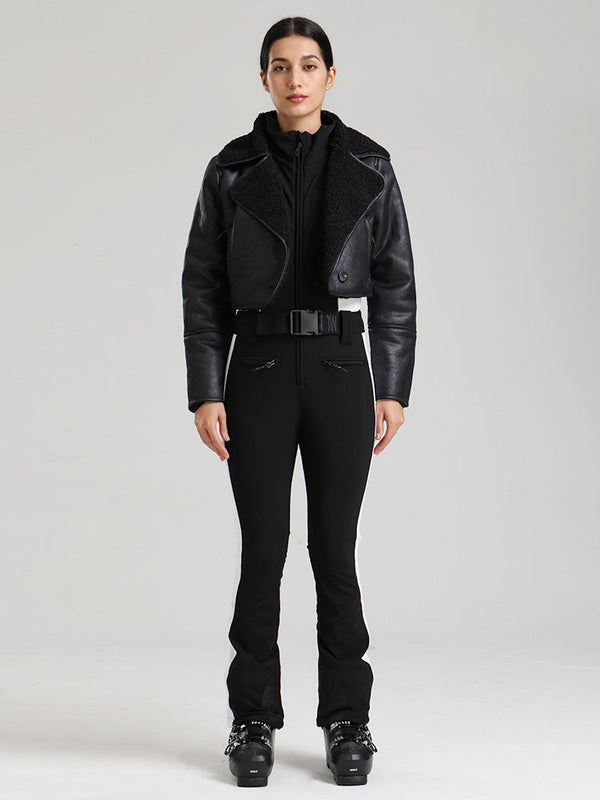 Glacier Vogue Ski-Overall für Damen & Kunstlederjacke mit Fleecekragen