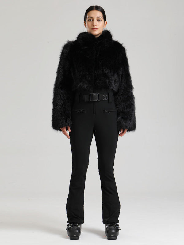 Gsou Snow Glacier Vogue Ski-Overall für Damen mit flauschigem Kunstpelz-Oberteil