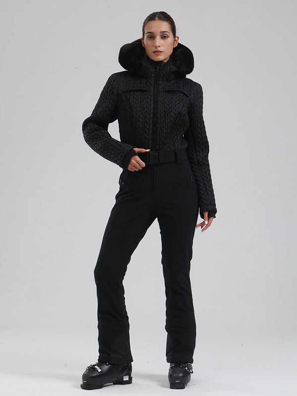 Gsou Snow Mountain Chic Damen-Skianzug mit Kunstpelzbesatz und ausgestelltem Bein
