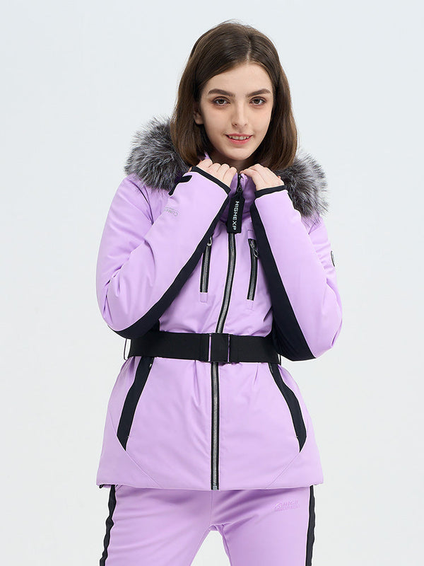 SnowCharm Damen-Daunen-Skijacke mit abnehmbarem Fellfutter, isoliert und schmal geschnitten