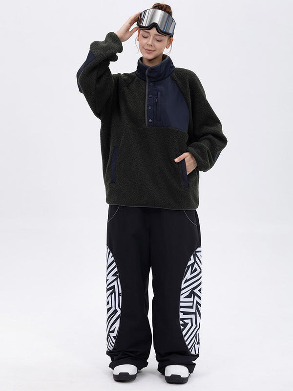 Women's Mountain-Ready Faux Sherpa Fleece Pullover & Swaggy Reflective Cargo Snow Pants