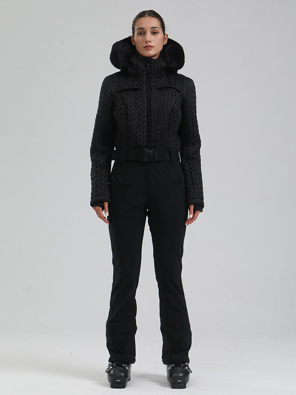 Gsou Snow Mountain Chic Damen-Skianzug mit Kunstpelzbesatz und ausgestelltem Bein