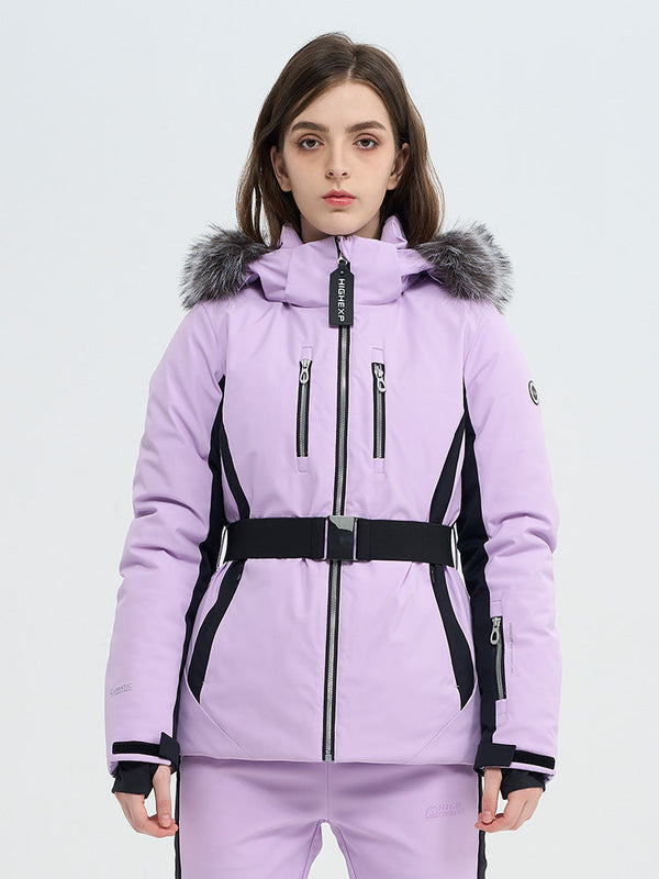 SnowCharm Damen-Daunen-Skijacke mit abnehmbarem Fellfutter, isoliert und schmal geschnitten