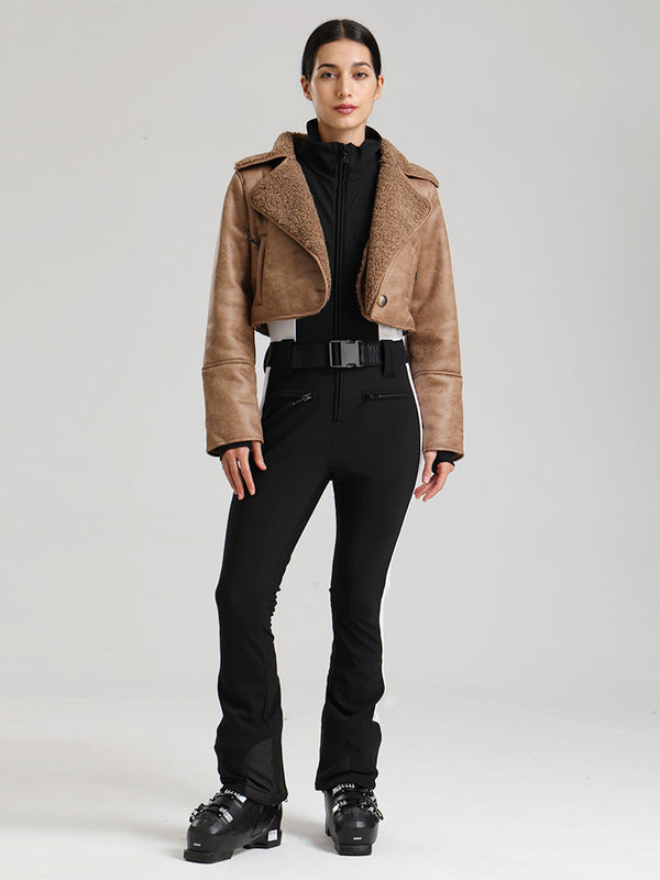 Glacier Vogue Ski-Overall für Damen & Kunstlederjacke mit Fleecekragen