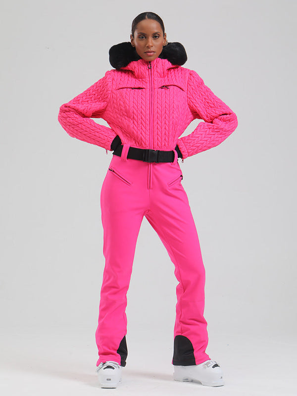 Gsou Damen-Skioverall „Snow Mountain Chic“ mit Kunstpelzbesatz und ausgestelltem Bein
