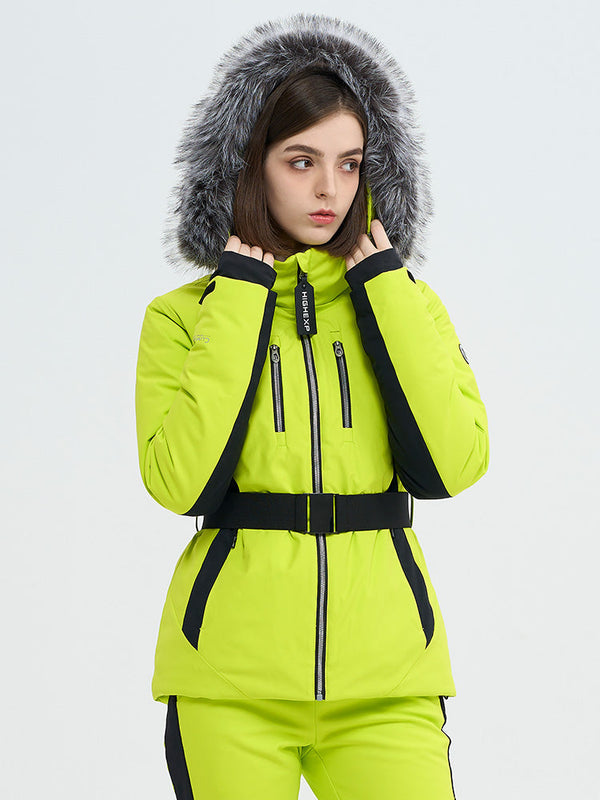 SnowCharm Damen-Daunen-Skijacke mit abnehmbarem Fellfutter, isoliert und schmal geschnitten