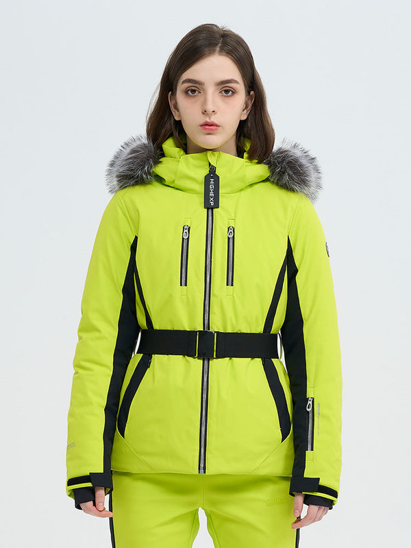SnowCharm Damen-Daunen-Skijacke mit abnehmbarem Fellfutter, isoliert und schmal geschnitten