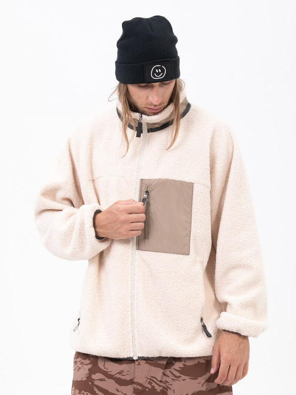 Herren-Fleecejacke aus Kunst-Sherpa-Fleece mit durchgehendem Reißverschluss für abenteuerliche Bergtouren