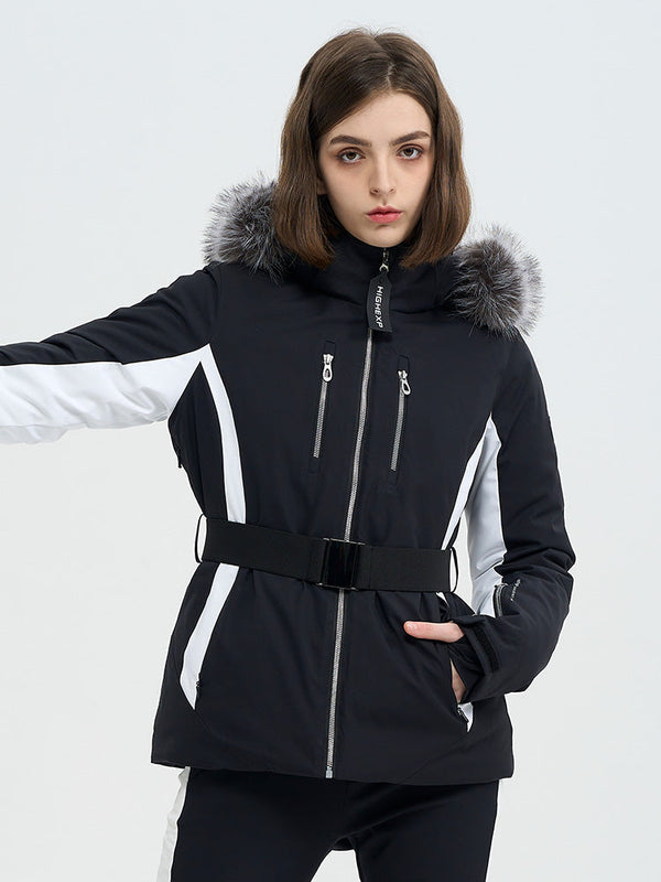 SnowCharm Damen-Daunen-Skijacke mit abnehmbarem Fellfutter, isoliert und schmal geschnitten