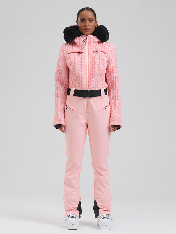 Gsou Damen-Skioverall „Snow Mountain Chic“ mit Kunstpelzbesatz und ausgestelltem Bein