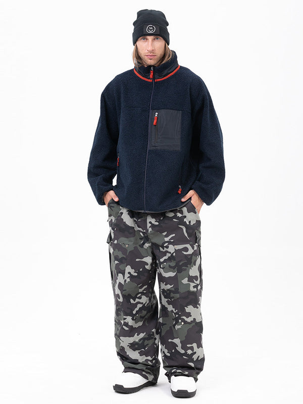 Herren-Fleecehose mit durchgehendem Reißverschluss und doppelten Knieverstärkungen, Freestyle-Baggy-Schneehose aus Kunst-Sherpa-Fleece
