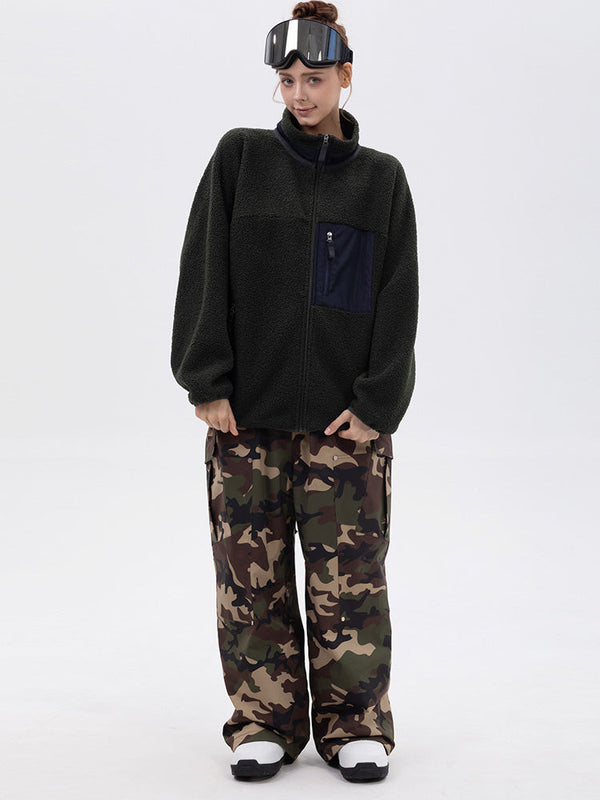 Women's Faux Sherpa Full-Zip Fleece & Double Knee Freestyle Baggy Snow Pants