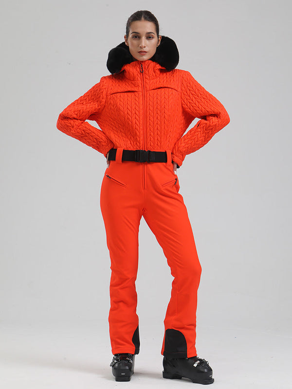 Gsou Snow Mountain Chic Damen-Skianzug mit Kunstpelzbesatz und ausgestelltem Bein