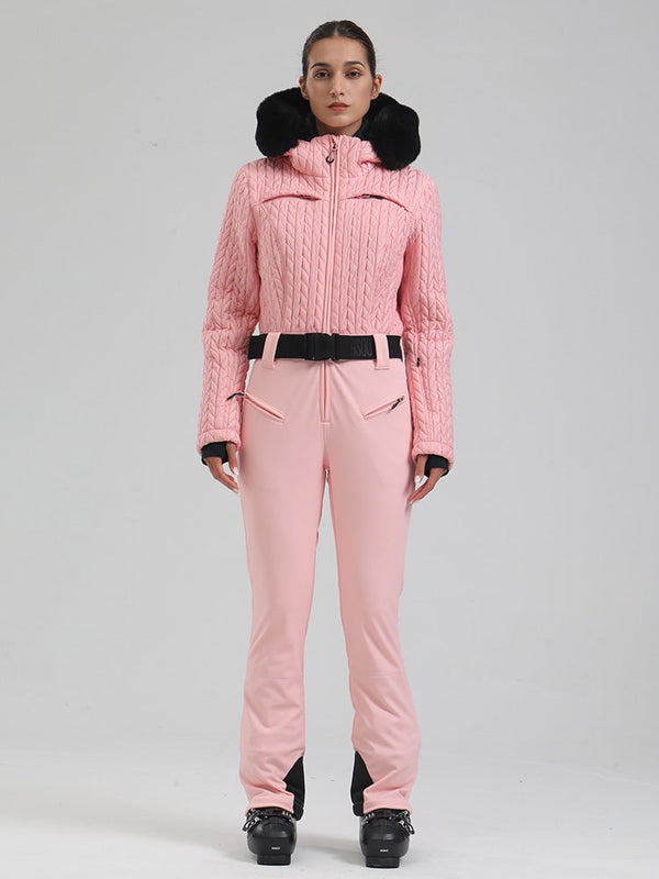 Gsou Snow Mountain Chic Damen-Skianzug mit Kunstpelzbesatz und ausgestelltem Bein