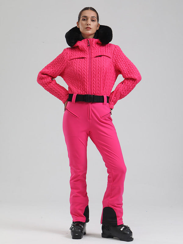 Gsou Snow Mountain Chic Damen-Skianzug mit Kunstpelzbesatz und ausgestelltem Bein