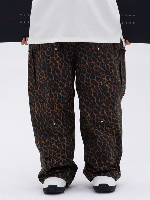 Herren-Skihose mit doppeltem Knieausschnitt, Leopardenmuster, weit geschnitten, für Mountain Freestyle, Baggy-Stil
