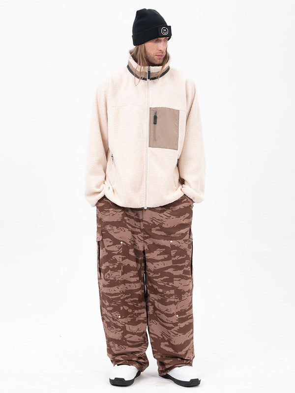 Herren-Fleecehose mit durchgehendem Reißverschluss und doppelten Knieverstärkungen, Freestyle-Baggy-Schneehose aus Kunst-Sherpa-Fleece