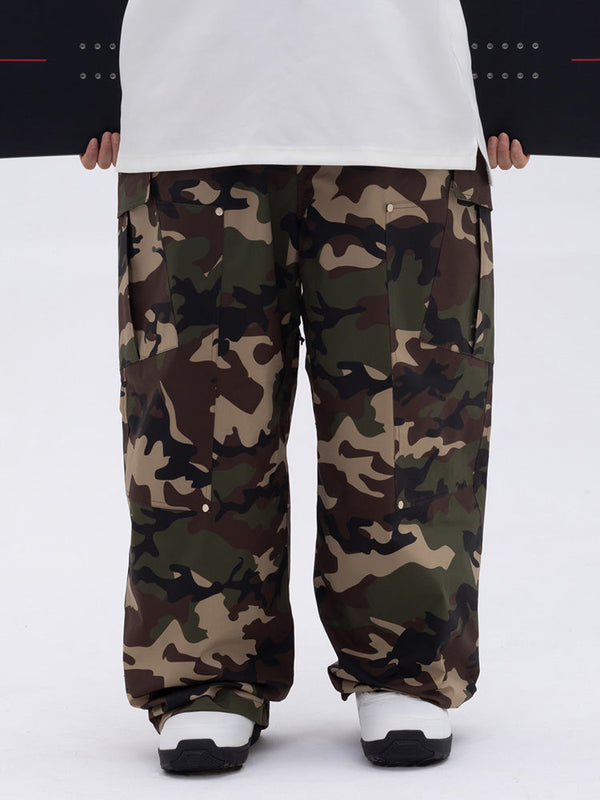 Men's Double Knee Mountain Freestyle Baggy Camo Snow Pants