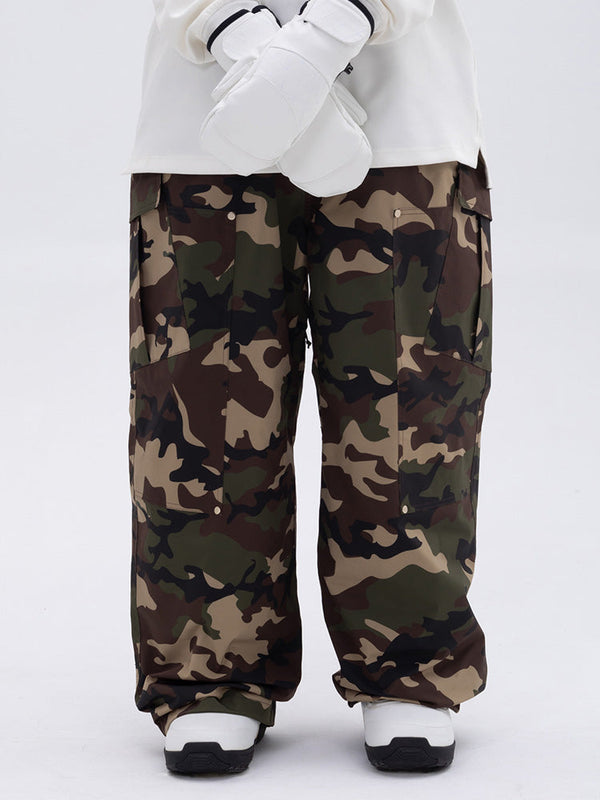 Damen-Skihose mit doppeltem Knie, Leopardenmuster, weit geschnitten, für Mountain Freestyle, Baggy-Stil