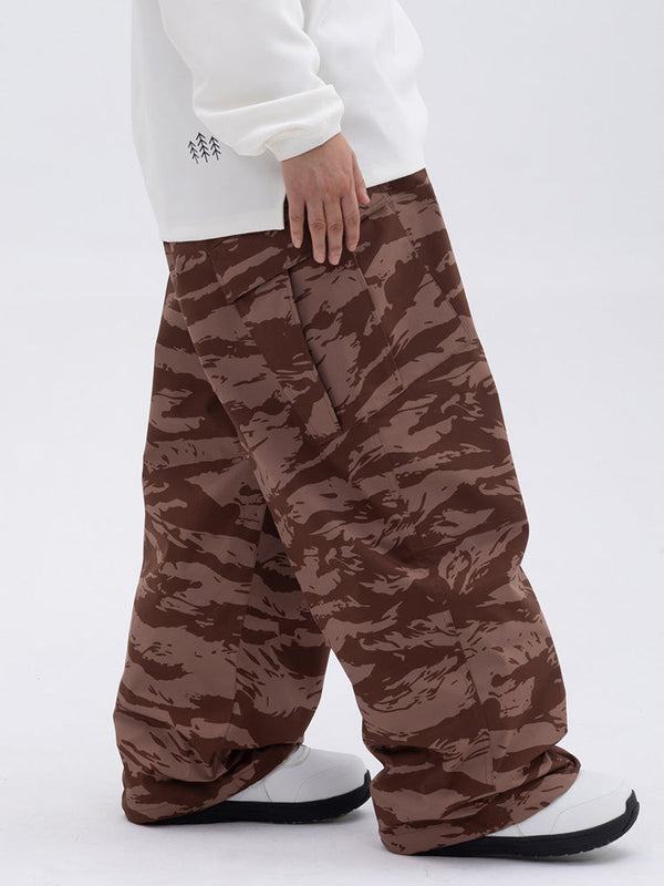 Damen-Skihose mit doppeltem Knie, Leopardenmuster, weit geschnitten, für Mountain Freestyle, Baggy-Stil