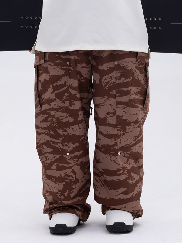 Herren-Skihose mit doppeltem Knieausschnitt, Leopardenmuster, weit geschnitten, für Mountain Freestyle, Baggy-Stil