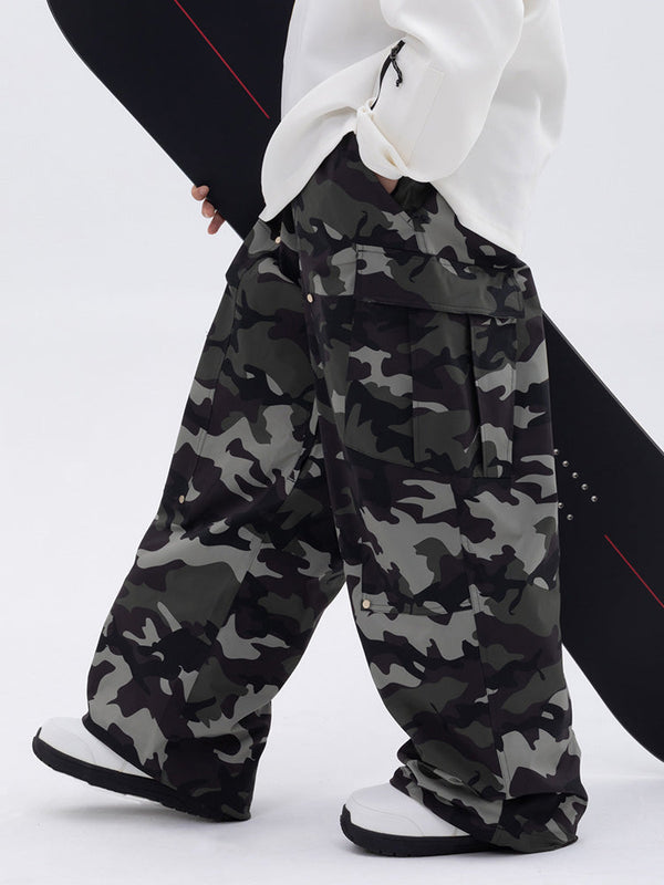 Herren-Skihose mit doppeltem Knieausschnitt, Leopardenmuster, weit geschnitten, für Mountain Freestyle, Baggy-Stil