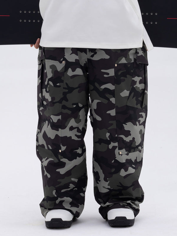 Men's Double Knee Mountain Freestyle Baggy Camo Snow Pants