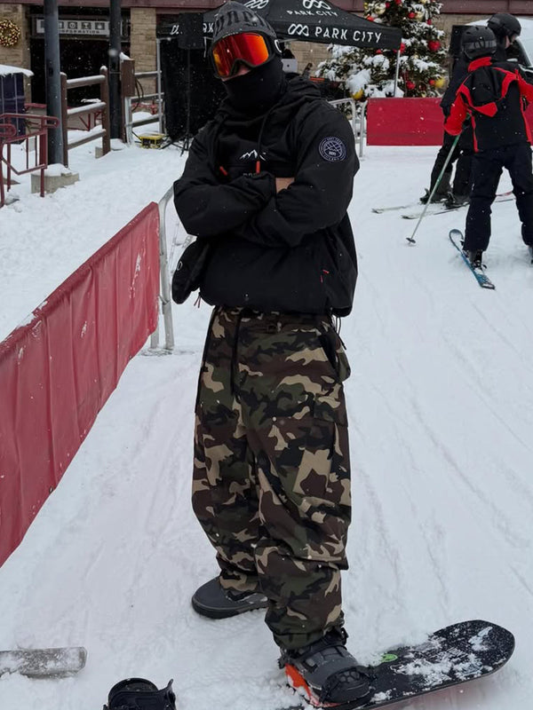 Herren-Skihose mit doppeltem Knieausschnitt, Leopardenmuster, weit geschnitten, für Mountain Freestyle, Baggy-Stil