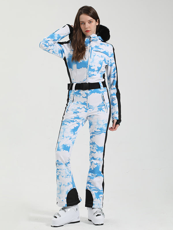 Gsou Snow Chic Damen-Skianzug mit Print und Kunstpelzbesatz, einteilig