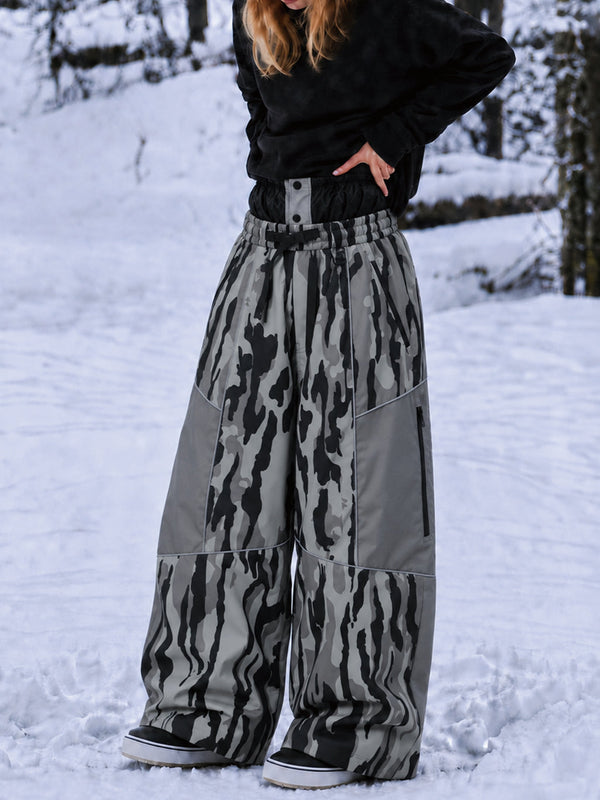 Wild Motion Super Baggy Schneehose für Damen – Reflektierendes Colorblock-Design mit mehreren Taschen