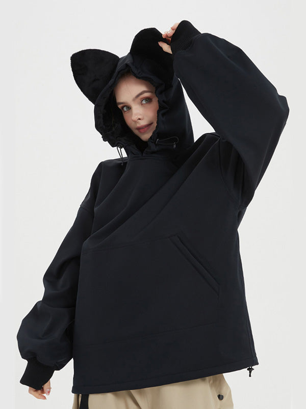 Doorek Damen-Fleece-Kapuzenpullover, flauschig, niedlich, wasserdicht, mit Katzenohren-Verzierung